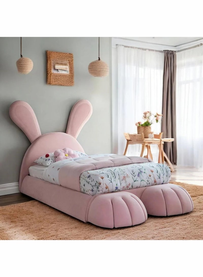 KARNAK Rabbit Teddy Kids & Adults In Soft Fabric Bed Frame with Upholstered Headboard Perfect Princess Bed for Girls 200X200CM - Image 1