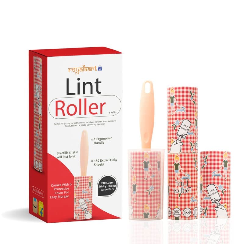 Royalkart® Pet Hair Remover Lint Roller with Handle and 4 Refills (240 Sheets) - Ideal for Clothes, Furniture, Coats, Car Seats, Carpets, Fabric, and Dust Cleaning with Protective Cover - Image 1
