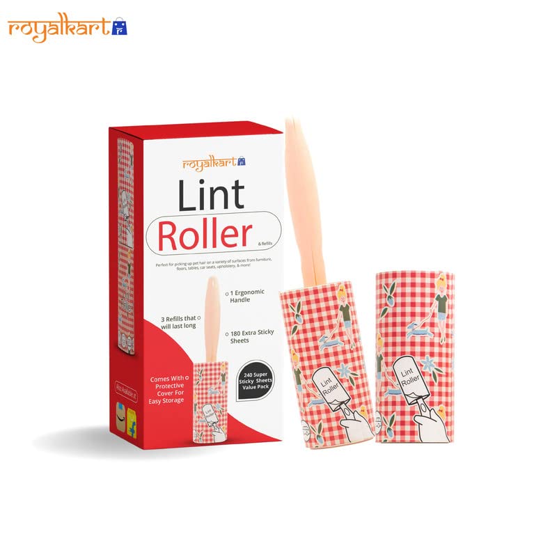 Royalkart® Pet Hair Remover Lint Roller with Handle and 4 Refills (240 Sheets) - Ideal for Clothes, Furniture, Coats, Car Seats, Carpets, Fabric, and Dust Cleaning with Protective Cover - Image 3