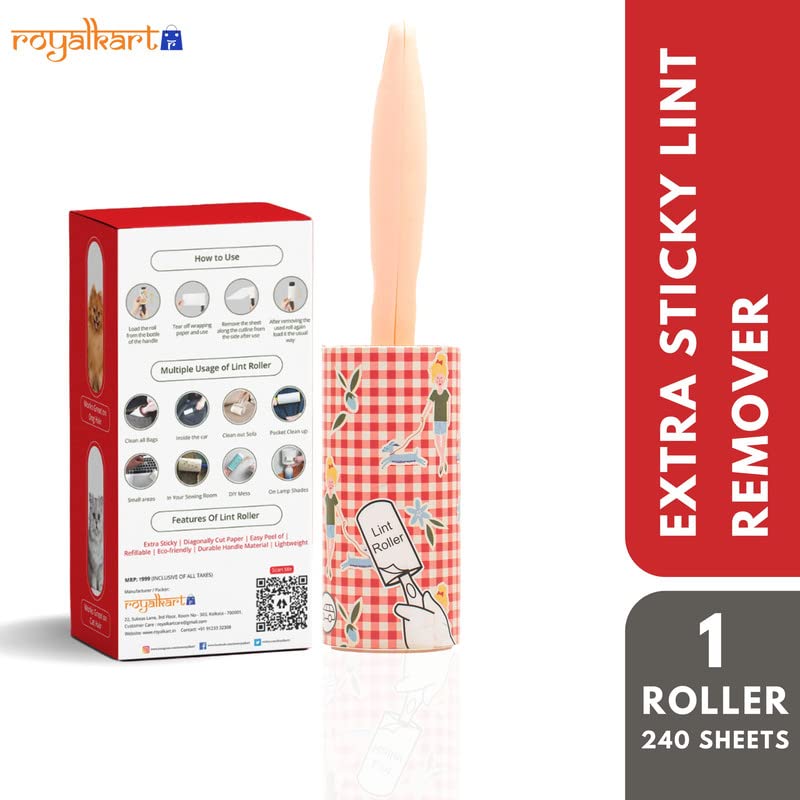 Royalkart® Pet Hair Remover Lint Roller with Handle and 4 Refills (240 Sheets) - Ideal for Clothes, Furniture, Coats, Car Seats, Carpets, Fabric, and Dust Cleaning with Protective Cover - Image 4