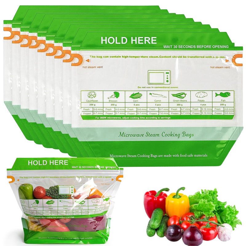 YQL 30PCS Microwave Steam Bags Zipper Reusable Trapezoid StandUp Steamer Bags for Microwave Cooking Use Steaming Frozen Food for Vegetables Potatoes Fish and More 94x63 - Image 3