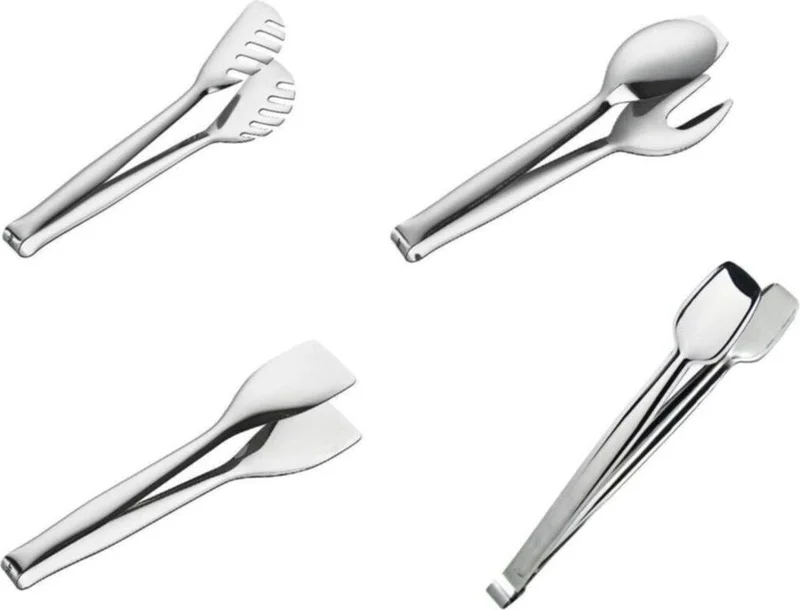 نهير Set of 4 Steel Tongs (Pastry Tongs+Grill Tongs 28CM+SERVICE Tongs+Pasta Tongs)