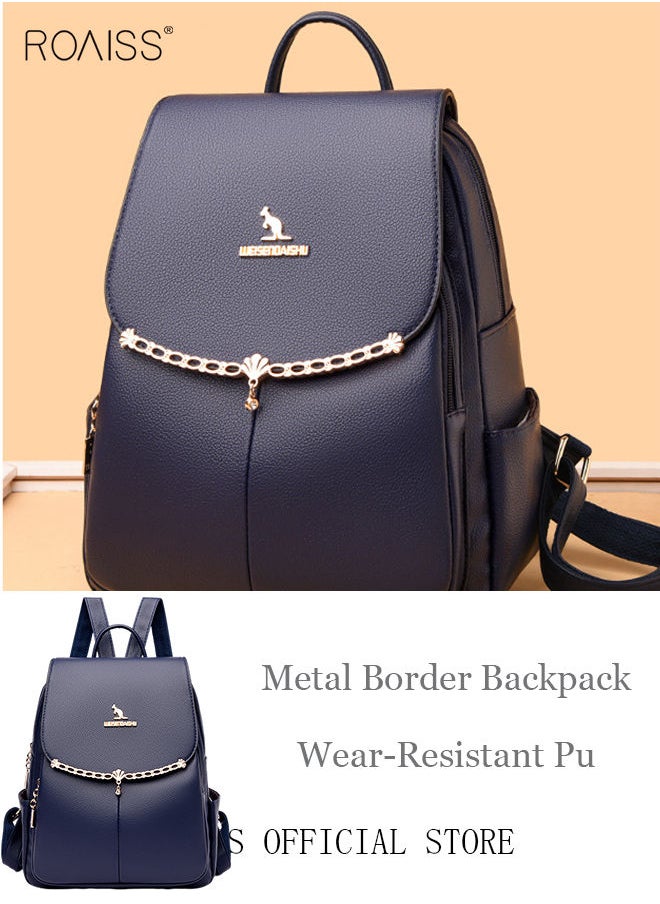 roaiss - Women's Fashion Backpack Leather Zipper Bag Fashion Casual Backpack Large Capacity Travel Bag Tote Bag - Image 1