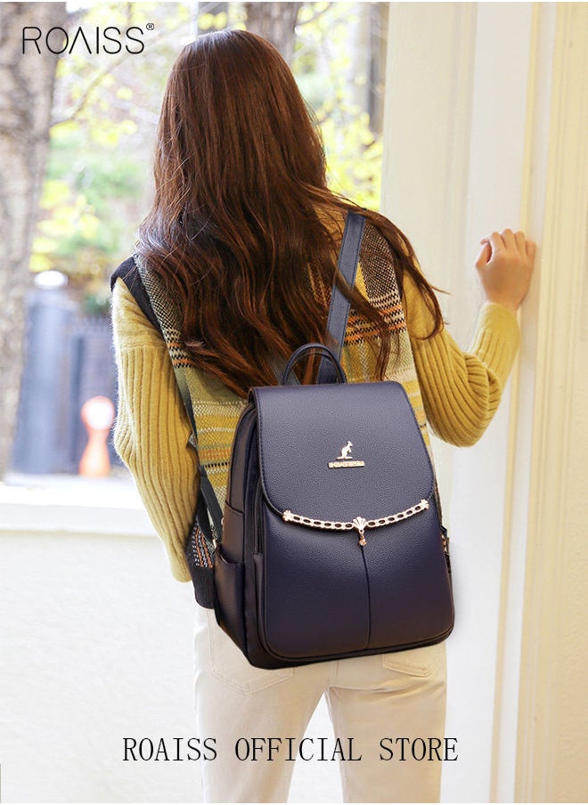 roaiss - Women's Fashion Backpack Leather Zipper Bag Fashion Casual Backpack Large Capacity Travel Bag Tote Bag - Image 1