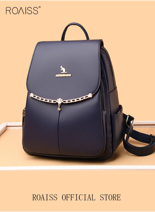 roaiss - Women's Fashion Backpack Leather Zipper Bag Fashion Casual Backpack Large Capacity Travel Bag Tote Bag - Image 1