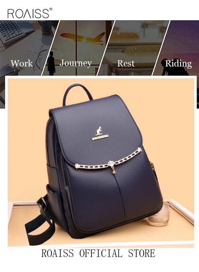 roaiss - Women's Fashion Backpack Leather Zipper Bag Fashion Casual Backpack Large Capacity Travel Bag Tote Bag - Image 1