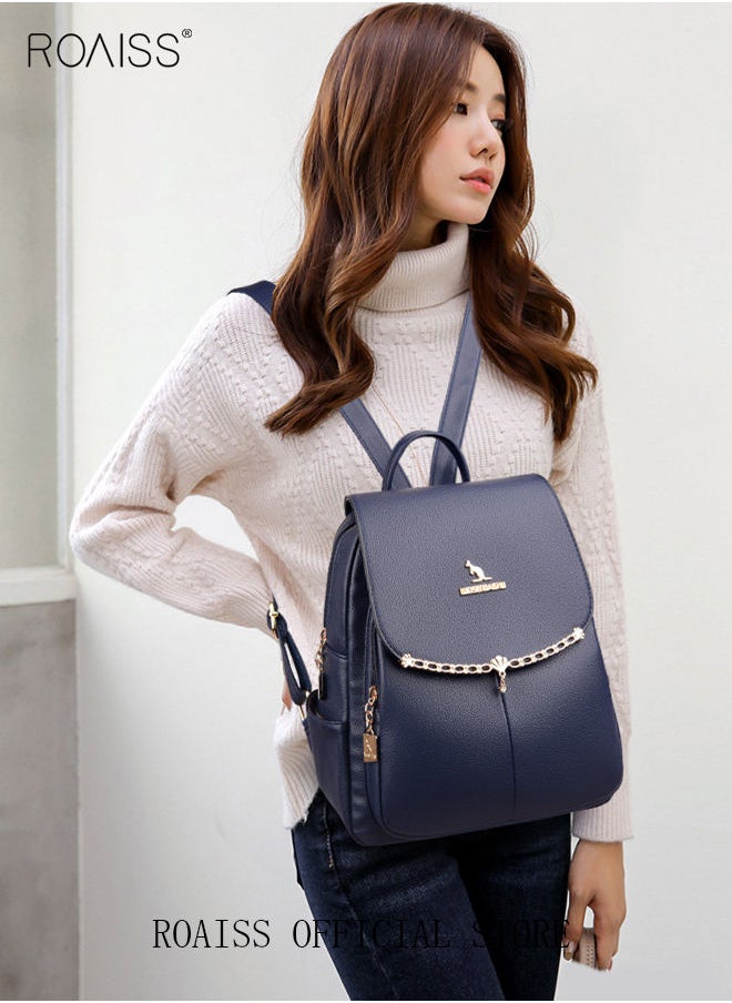 roaiss - Women's Fashion Backpack Leather Zipper Bag Fashion Casual Backpack Large Capacity Travel Bag Tote Bag - Image 1