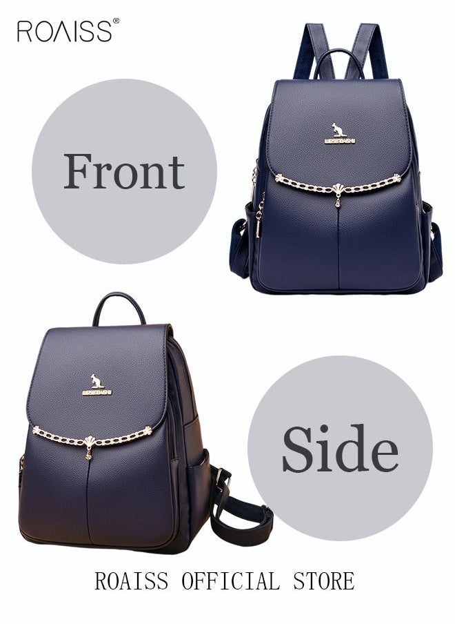roaiss - Women's Fashion Backpack Leather Zipper Bag Fashion Casual Backpack Large Capacity Travel Bag Tote Bag - Image 1