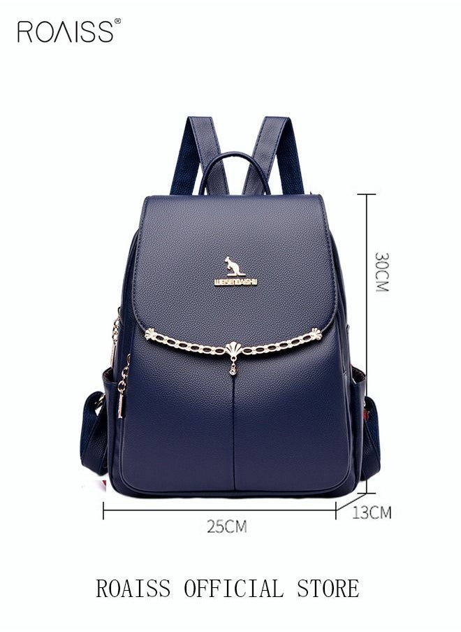 roaiss - Women's Fashion Backpack Leather Zipper Bag Fashion Casual Backpack Large Capacity Travel Bag Tote Bag - Image 1