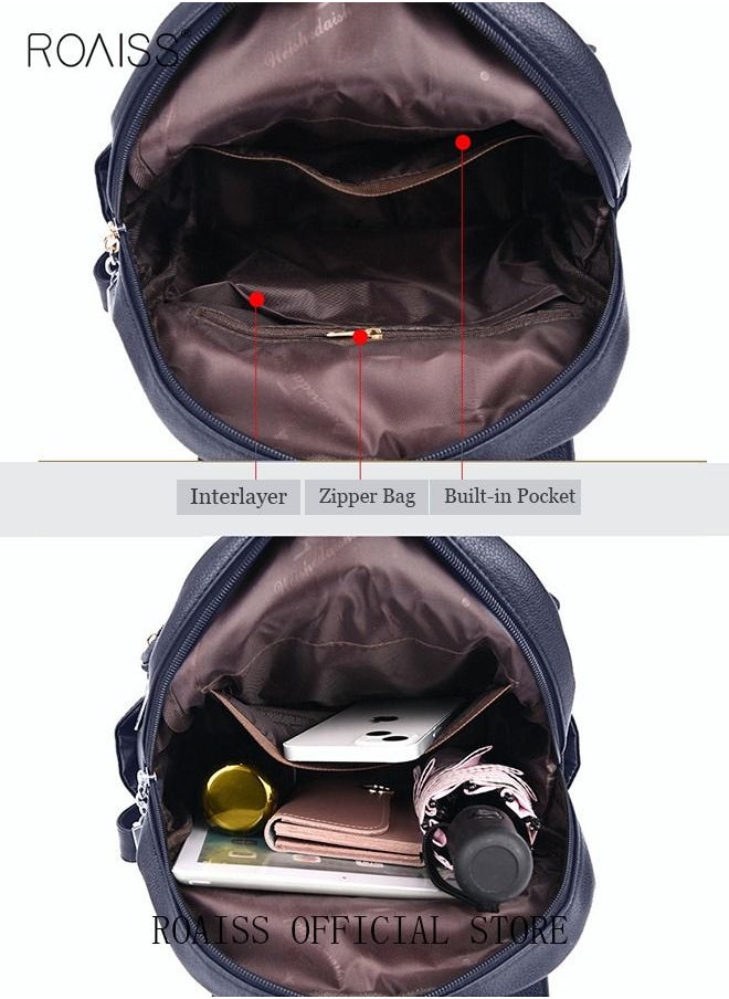 roaiss - Women's Fashion Backpack Leather Zipper Bag Fashion Casual Backpack Large Capacity Travel Bag Tote Bag - Image 1