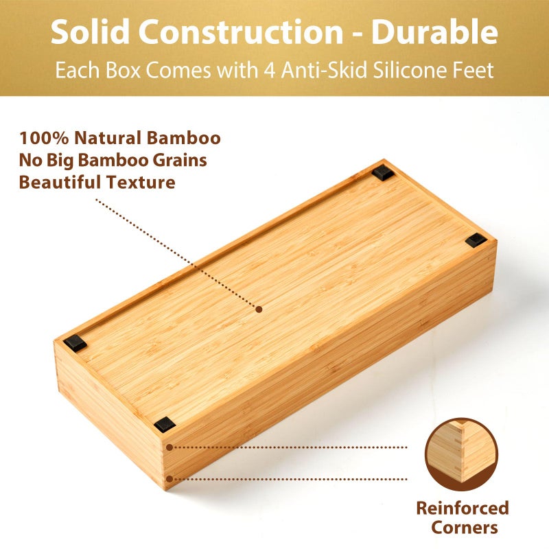 Umilife Bamboo Kitchen Drawer Organizer, Extra High Silverware Tray, Flatware Cutlery Storage Box, Multi-Use Holder in Office, Bathroom, Pantry - 12"x3"x2.5" (Set of 2) - Image 3