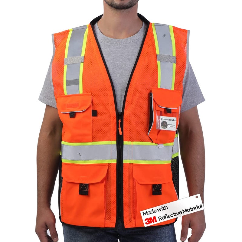 Neopelta Reflective Safety Vest Orange Mesh Made with 3M Reflective Tape Heavy Duty Vest with ID pocket Padded Neck Orange 4XL
