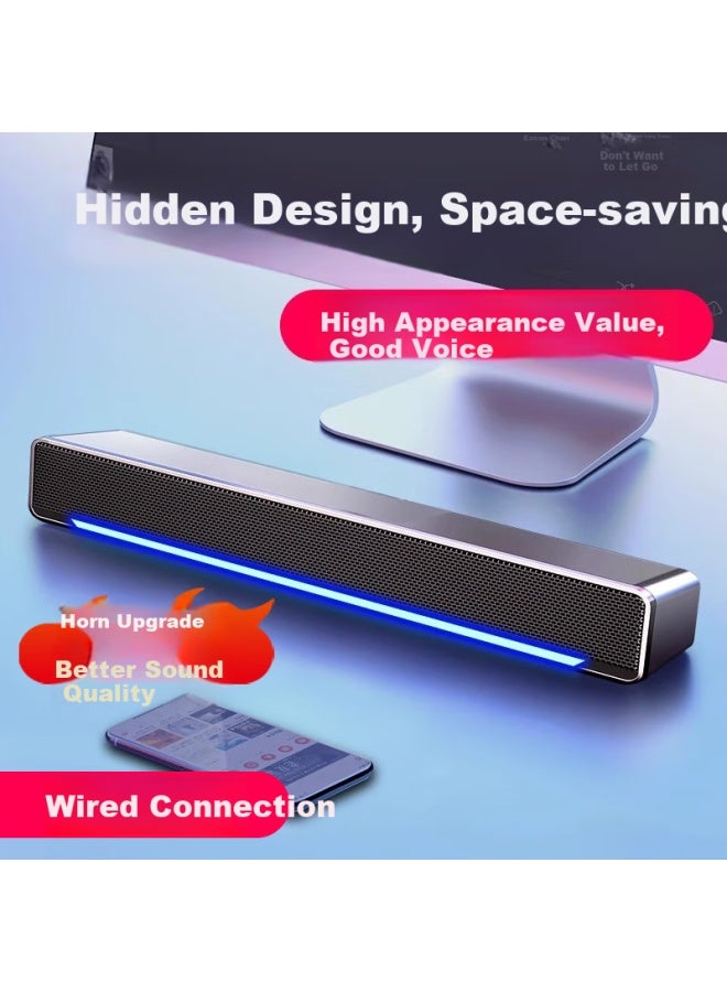 V-196 Computer Speaker Sound Box Desktop Home Notebook External Active Wired Long Strip Gaming Online Course Mini Small Subwoofer Out 2.0 Speaker