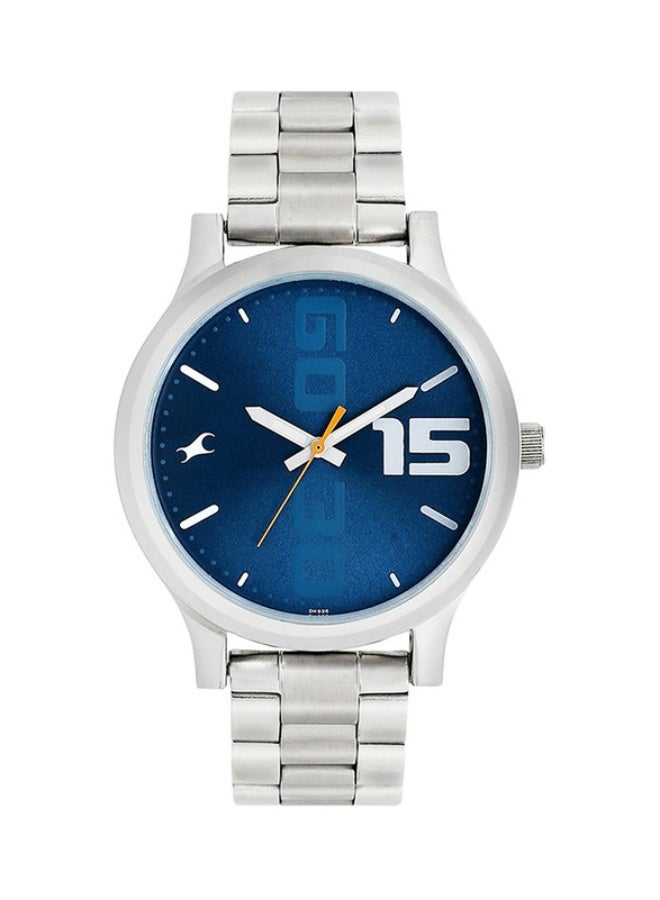 fastrack ساعة فاشترَك فاشن أنالوج زرقاء بقرص دائري بحزام من الفولاذ المقاوم للصدأ للرجال-38051SM05 - Image 1