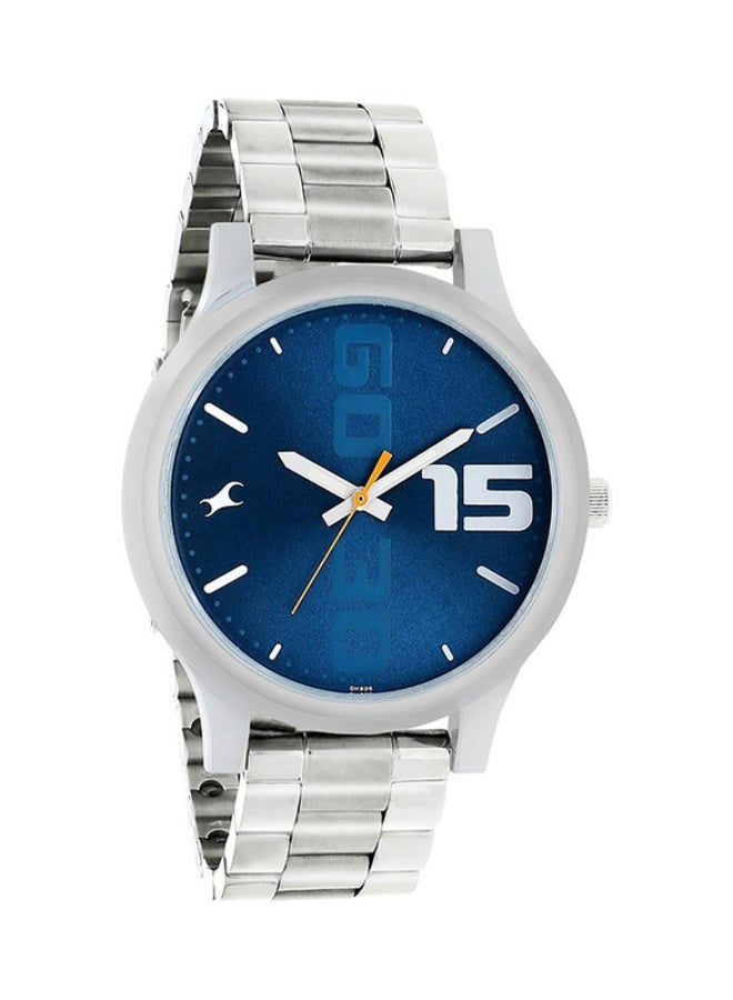 fastrack ساعة فاشترَك فاشن أنالوج زرقاء بقرص دائري بحزام من الفولاذ المقاوم للصدأ للرجال-38051SM05 - Image 2