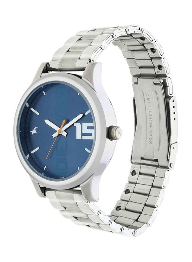 fastrack ساعة فاشترَك فاشن أنالوج زرقاء بقرص دائري بحزام من الفولاذ المقاوم للصدأ للرجال-38051SM05 - Image 3