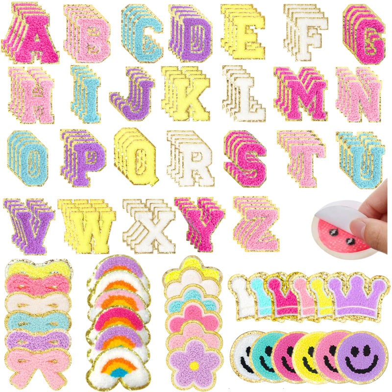 GAMYPET Chenille Letter Patches Self Adhesive Stickers for DIY â€“ 134 Pcs Fuzzy Cute Varsity Patches Embroidery Jackets, Jeans Patches Gift Bag Decoration - Image 1