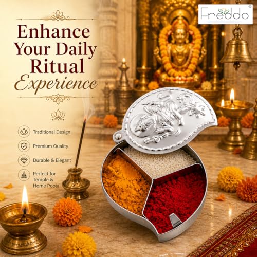 FREDDO-Stainless Steel Chandan Roli Tika Chopda Set/Chawal Akshat Haldi Dibbi/Kumkum Holder Chopda (NO 4) Pack of 1 Piece - Image 5