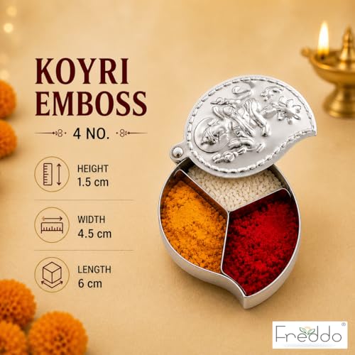 FREDDO-Stainless Steel Chandan Roli Tika Chopda Set/Chawal Akshat Haldi Dibbi/Kumkum Holder Chopda (NO 4) Pack of 1 Piece - Image 4