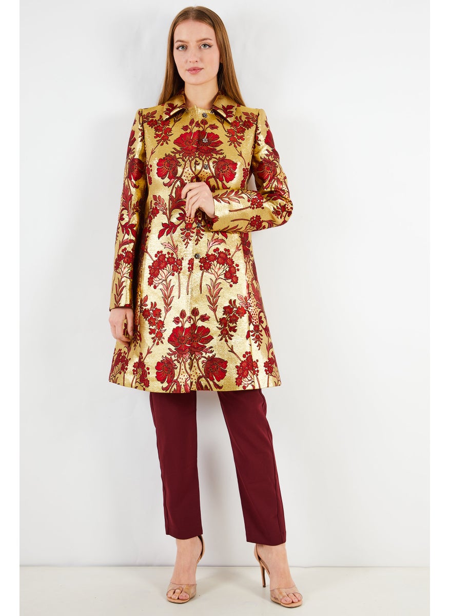Dolce & Gabbana Women Regular Fit Floral Print Casual Blazer, Gold  - Image 4