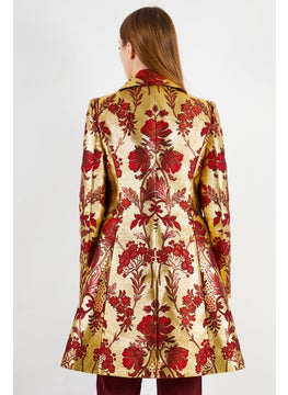 Dolce & Gabbana Women Regular Fit Floral Print Casual Blazer, Gold  - Image 2