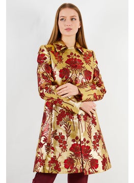 Dolce & Gabbana Women Regular Fit Floral Print Casual Blazer, Gold  - Image 1