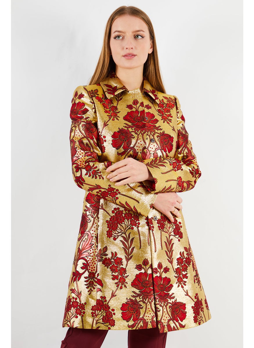 Dolce & Gabbana Women Regular Fit Floral Print Casual Blazer, Gold  - Image 1