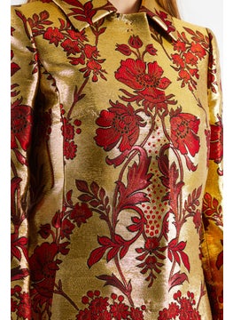 Dolce & Gabbana Women Regular Fit Floral Print Casual Blazer, Gold  - Image 3