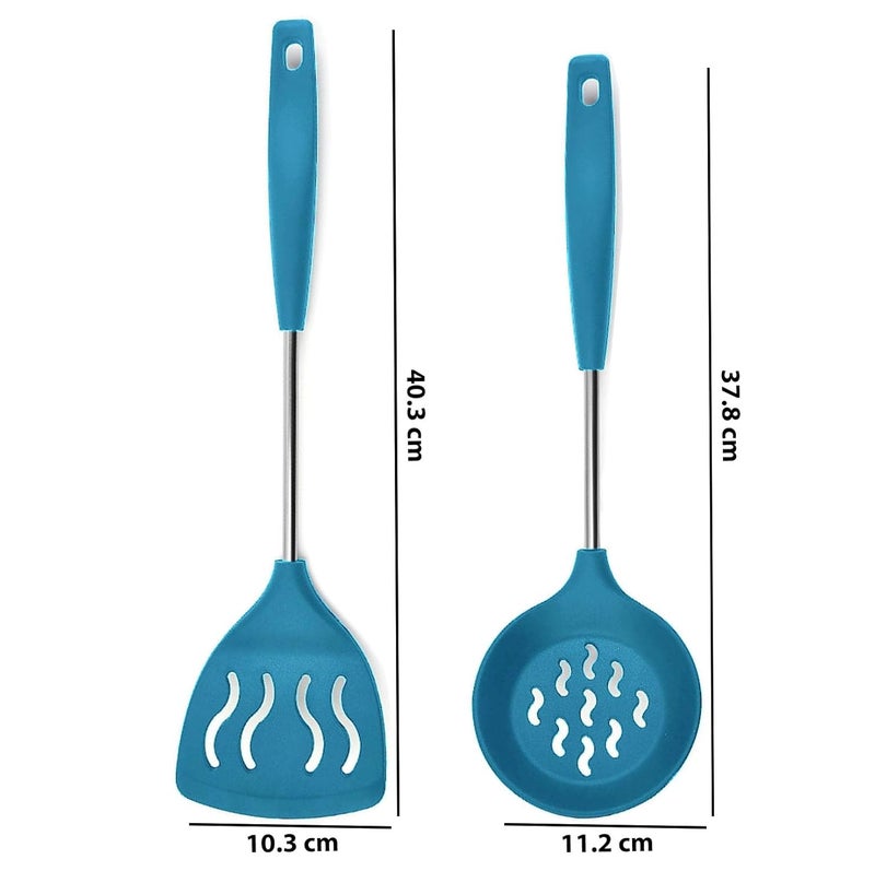 P Plus Fire Skimmer Spoon for Frying Frying Spoon Oil Separator Spoon Soup Strainer Poori Strainer Deep Fry Strainer Best Turner Spatulas Egg Flipper Slotted Turner Set of 2 Blue - Image 2