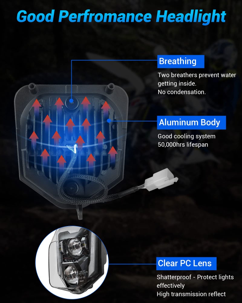 XPCTD Dirt Bike Headlight 3200LM LED Motocross Headlight with DRL Fit For Husqvarna 2017-2023 FE250 FE350 FE450 FE501 FE501S FE701SM TE150 TE250i TE300i TX125 FC250 Pit Bike Enduro Motorcycle Black - Image 5