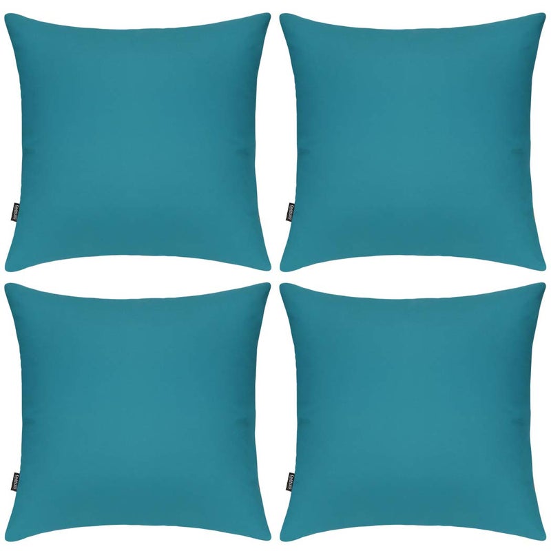 Coddsmz 4 Pack Decorative 100% Cotton Pillow Covers Square Cushion Cover Solid DIY Throw Pillowcase for Home Bed Sofa Halloween Christmas Teal 4 Pack-18"" x 18""/45x45cm - Image 1