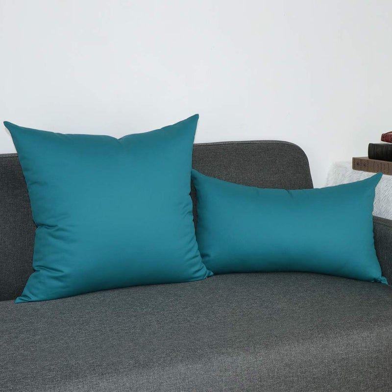 Coddsmz 4 Pack Decorative 100% Cotton Pillow Covers Square Cushion Cover Solid DIY Throw Pillowcase for Home Bed Sofa Halloween Christmas Teal 4 Pack-18"" x 18""/45x45cm - Image 4