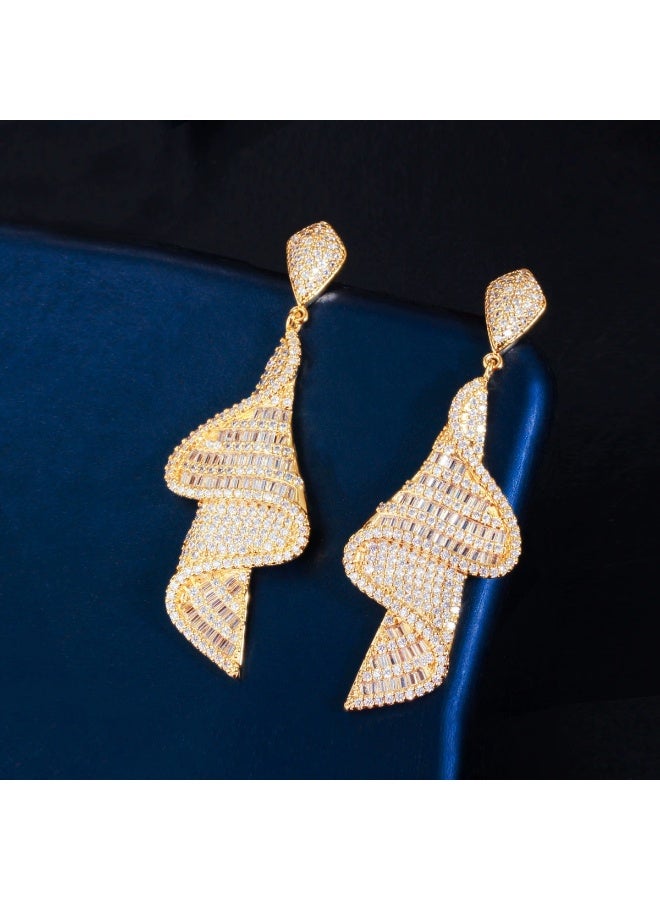Ciara S925 Silver Needle European and American Geometric Spiral Earrings Shine with Micro Inlaid Zircon, Small and Unique Long Earrings and Earrings - Image 2