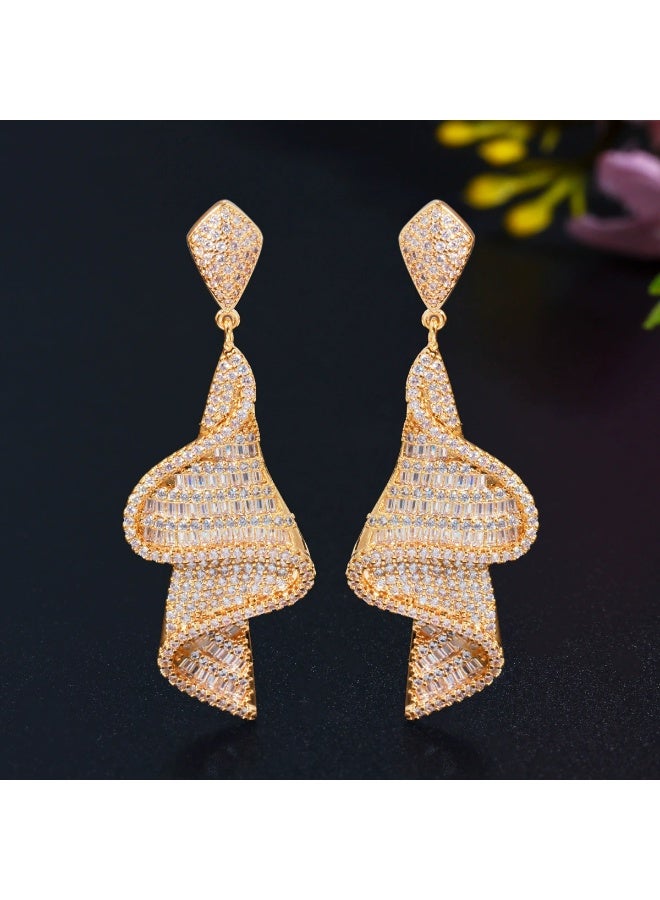 Ciara S925 Silver Needle European and American Geometric Spiral Earrings Shine with Micro Inlaid Zircon, Small and Unique Long Earrings and Earrings - Image 1