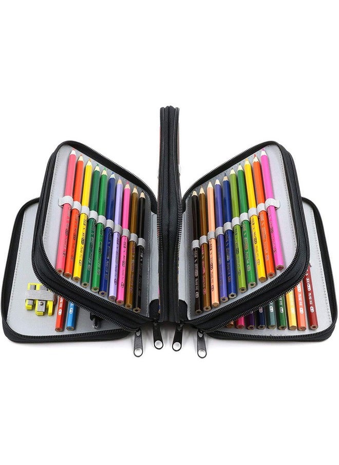 ArtBee ArtBee® 72 Holes Handy Multi-Layer Zipper Pencil Case with Handle Strap, Oxford Fabric (Black)  - Image 1