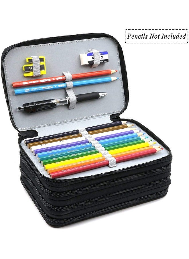 ArtBee ArtBee® 72 Holes Handy Multi-Layer Zipper Pencil Case with Handle Strap, Oxford Fabric (Black)  - Image 4