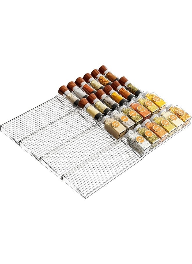 8PCS Spice Drawer Organizer,4 Tier- 4 Pack In Drawer Spice Organize and Kitchen Jars Seasoning Drawer Organizer Insert,Expandable From 11'' to 22'' Spice Rack and Tray for Cabinet