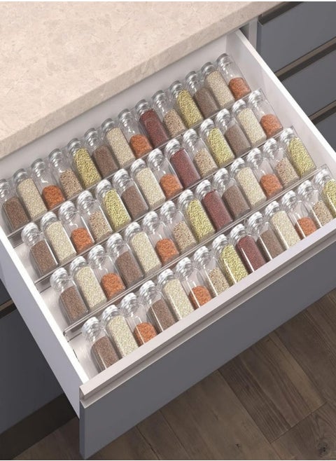 8PCS Spice Drawer Organizer,4 Tier- 4 Pack In Drawer Spice Organize and Kitchen Jars Seasoning Drawer Organizer Insert,Expandable From 11'' to 22'' Spice Rack and Tray for Cabinet