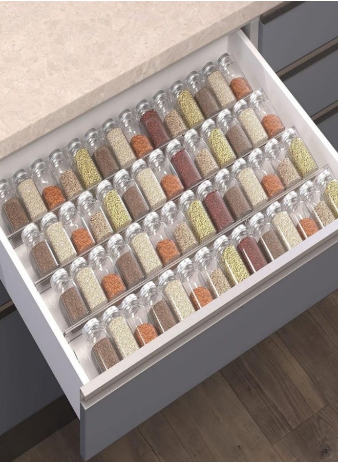 8PCS Spice Drawer Organizer,4 Tier- 4 Pack In Drawer Spice Organize and Kitchen Jars Seasoning Drawer Organizer Insert,Expandable From 11'' to 22'' Spice Rack and Tray for Cabinet