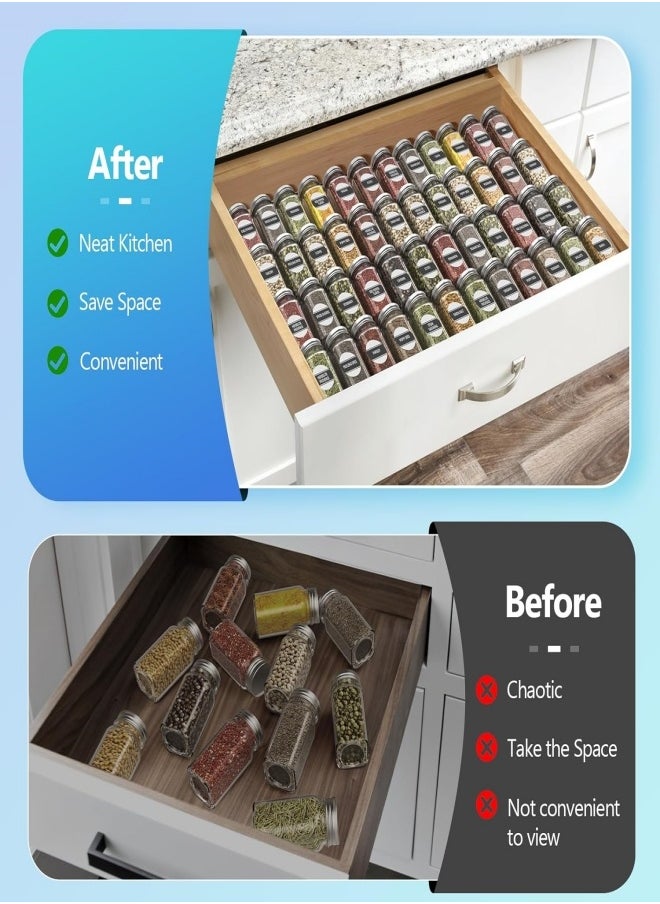 8PCS Spice Drawer Organizer,4 Tier- 4 Pack In Drawer Spice Organize and Kitchen Jars Seasoning Drawer Organizer Insert,Expandable From 11'' to 22'' Spice Rack and Tray for Cabinet
