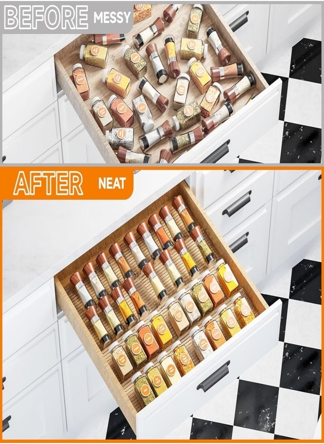 8PCS Spice Drawer Organizer,4 Tier- 4 Pack In Drawer Spice Organize and Kitchen Jars Seasoning Drawer Organizer Insert,Expandable From 11'' to 22'' Spice Rack and Tray for Cabinet