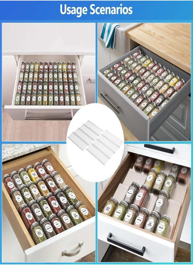8PCS Spice Drawer Organizer,4 Tier- 4 Pack In Drawer Spice Organize and Kitchen Jars Seasoning Drawer Organizer Insert,Expandable From 11'' to 22'' Spice Rack and Tray for Cabinet