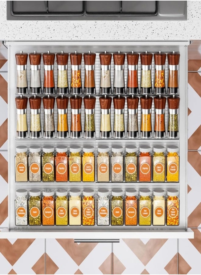 8PCS Spice Drawer Organizer,4 Tier- 4 Pack In Drawer Spice Organize and Kitchen Jars Seasoning Drawer Organizer Insert,Expandable From 11'' to 22'' Spice Rack and Tray for Cabinet