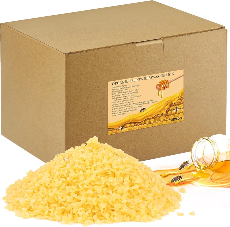 TRINIDa Yellow Beeswax Pellets 10LB, Organic Yellow Beeswax, Beeswax for Candle Making, Body, Skin Care DIY, Lip Balm and Soap Making Supplies - Image 1