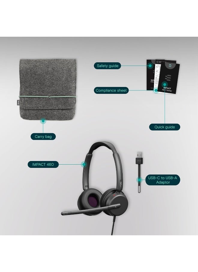 EPOS - EPOS Impact 460 - Double-Sided On-Ear Headset with Microphone Dual, Noise Filtering, USB C/USB A Port, Home Office, Plug and Play, Zoom, UC Compatibility - Black - Image 1