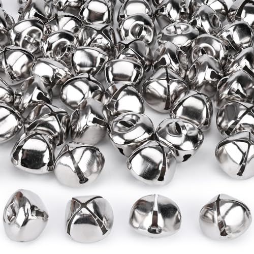 MCPINKY 300PCS Jingle Bells Bulk 1 Inch Craft Bells for DIY Crafting Christmas Holiday Home Decoration Silver