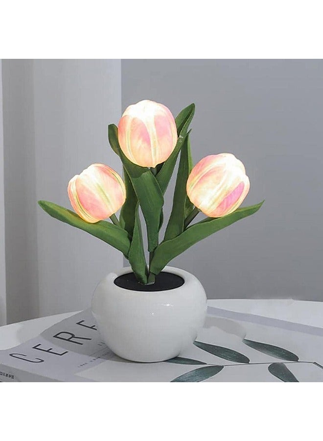 كابتن تيك Tulip Lamp Lights,Desk Lamp Table Lamp LED Tulip Lamp Tulip Night Light 3 Heads with Vase Tulip Artificial Flower Craft Gift Simulation Flower Fake Bouquet Desktop Decor Desk Ornament-Pink - Image 1