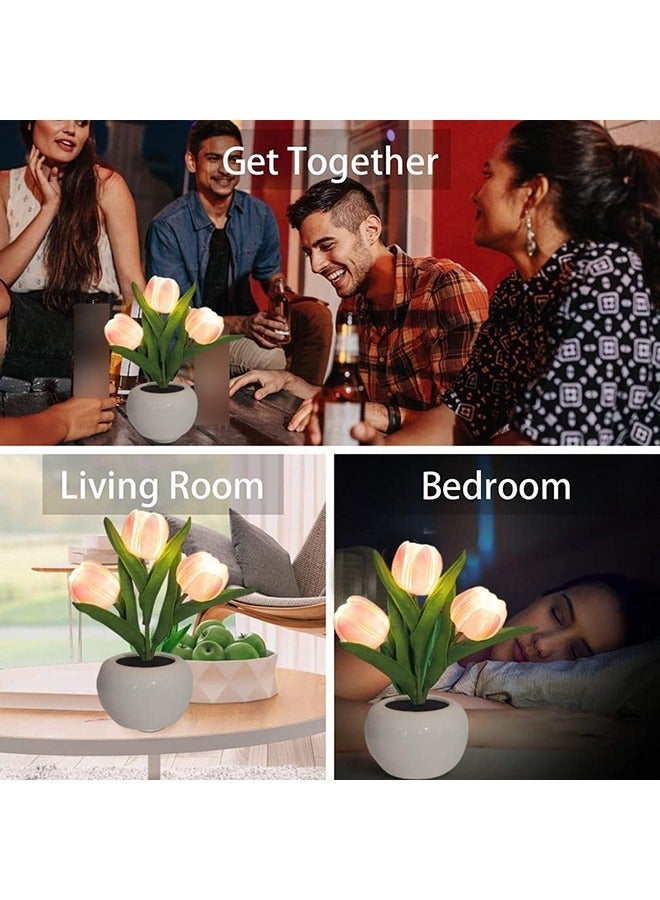 كابتن تيك Tulip Lamp Lights,Desk Lamp Table Lamp LED Tulip Lamp Tulip Night Light 3 Heads with Vase Tulip Artificial Flower Craft Gift Simulation Flower Fake Bouquet Desktop Decor Desk Ornament-Pink - Image 2