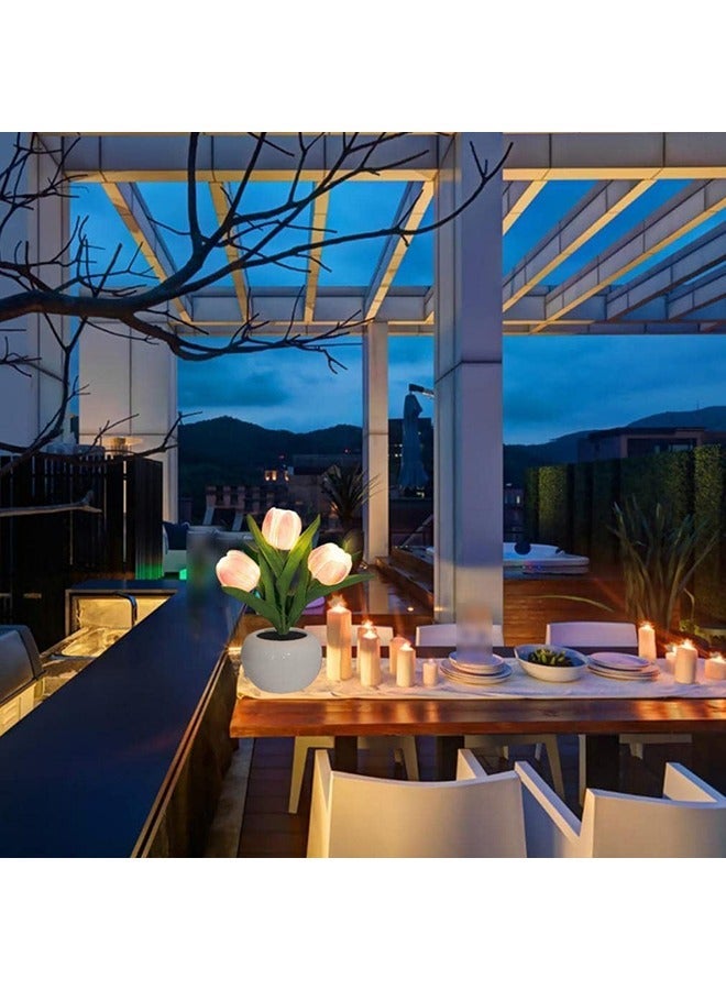 كابتن تيك Tulip Lamp Lights,Desk Lamp Table Lamp LED Tulip Lamp Tulip Night Light 3 Heads with Vase Tulip Artificial Flower Craft Gift Simulation Flower Fake Bouquet Desktop Decor Desk Ornament-Pink - Image 3