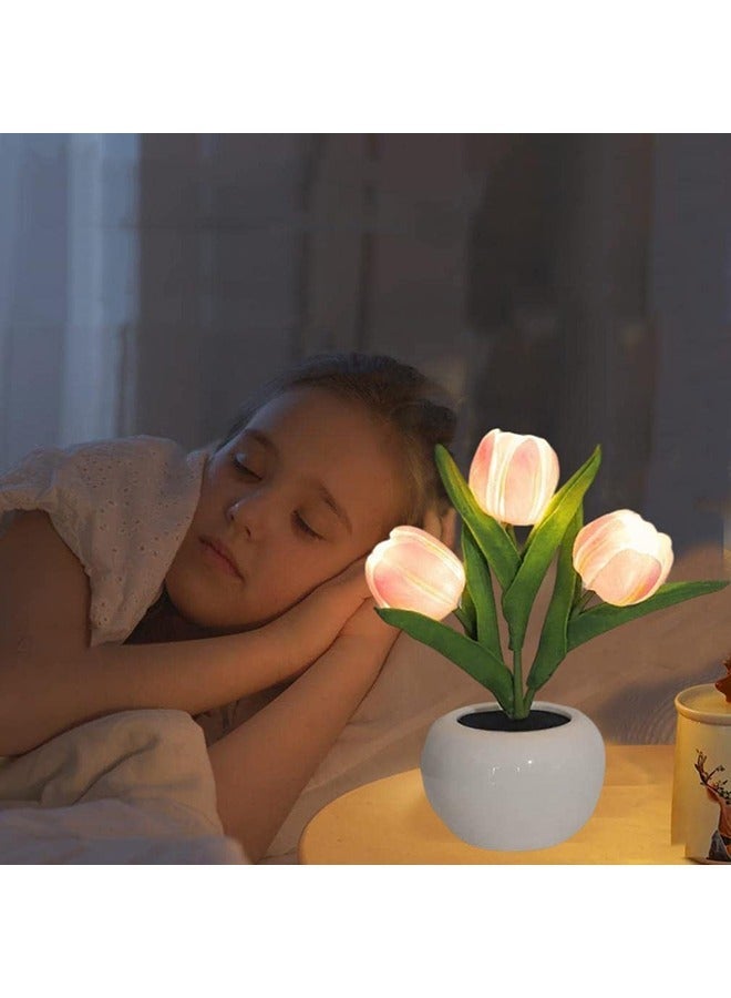 كابتن تيك Tulip Lamp Lights,Desk Lamp Table Lamp LED Tulip Lamp Tulip Night Light 3 Heads with Vase Tulip Artificial Flower Craft Gift Simulation Flower Fake Bouquet Desktop Decor Desk Ornament-Pink - Image 4
